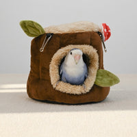 Tree Stump Pet House Small Pet Shelter, Brown Cloth Closed Design Pig Bed, Winter Warm Bird Nest for Guinea Pig House Parrot Nest Squirrel House