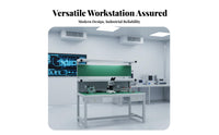 Heavy-Duty Construction Anti-Static Work Table Adjustable Feet Workbench with Shelves and Light Built-in Power Outlets Assembly Line Station for Laboratory Personnel, Factory, Laboratoryoratory Oratory