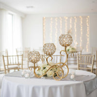 Elegant Swirl Shape 3-Arm Candelabra Ornamental Design Crystal Candle Holder Light Reflection Gold Metal Candelabra for Dinner Table, Dining Room