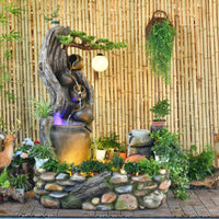 Humidifier Function Rockery Water Feature with Lights Natural Design Feng Shui Water Fountain Mist Generator LED Waterfall Fountain Easy Assembly for Business Owners, Living Room, Office, Entryway, Patio