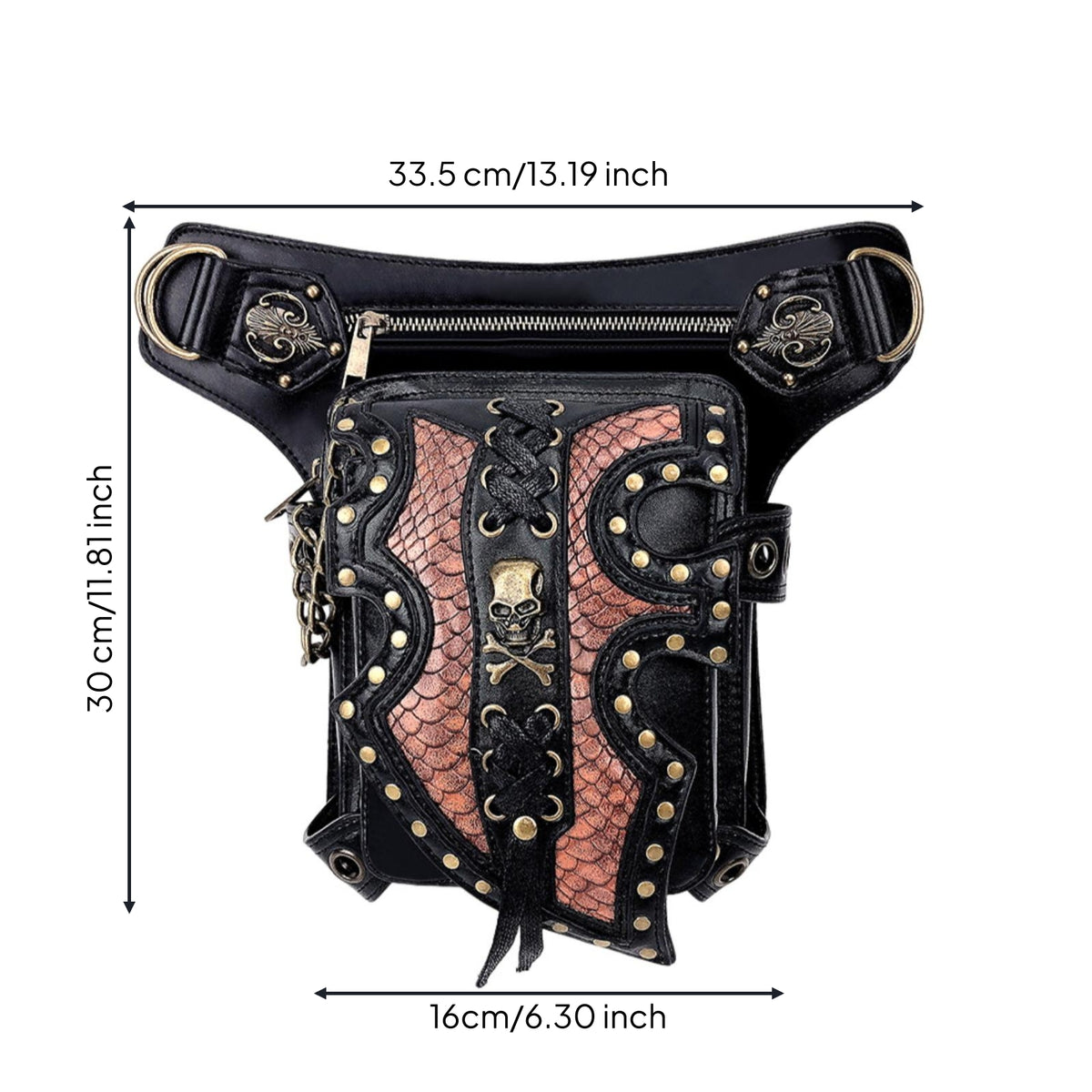 Industrial Steampunk Waist Bag Handsunrestricted Waist Bag with Adjustable Belt Portable Pouch with Chain Casual for Festivals