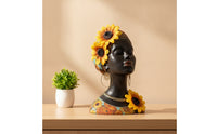 Female Bust Statue with Headwrap Matte Black Decoration Floral for Living Room