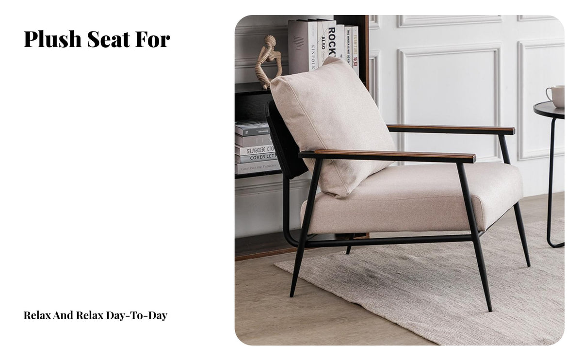 Minimalist Design Upholstered Metal Frame Chair Light Luxury Aesthetic Upholstered Single Armchair Soft and Comfortable Lounge Seat Thickly Padded Cushion for Homeowners, Readers, Office Workers, Living Room, Bedroom, Study, Reading Nook