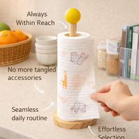 Dining Table Paper Towel Holder for Kitchen and Desktop, Freestanding Bamboo Countertop Roll Wood Dispensing Organizer for Cling Film