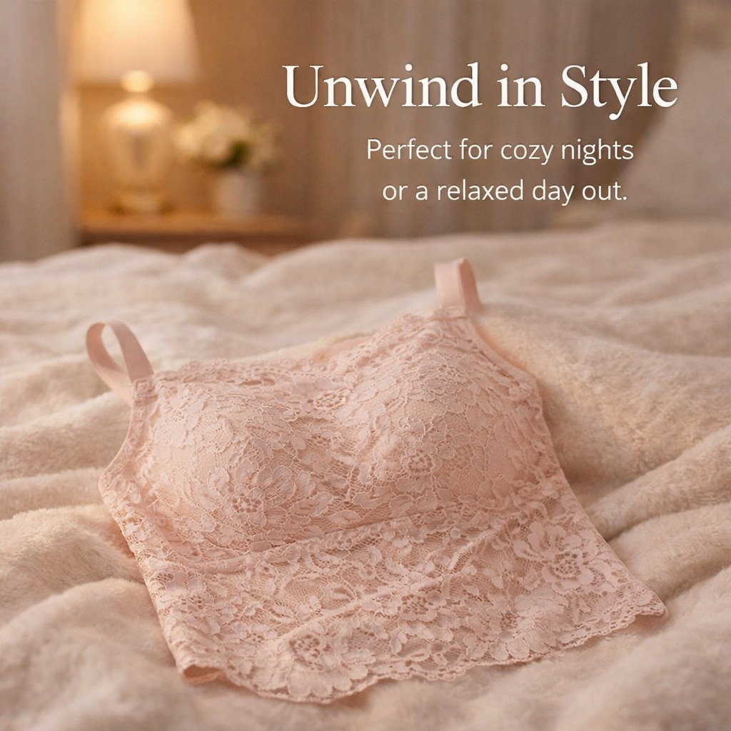 Bandeau Bra for Women with Lace and Nylon Material, Plus Size Sleep Loungewear with Beautiful Back Design, Comfortable Full Coverage Support