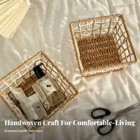 Japanese design Imitation Rattan Weave storage bin Woven Design Imitation Rattan storage bin Rustic visual appeal Storage Container adaptable for Homemakers, Office Workers, Bedroom, Kitchen, Living Room, Bathroom