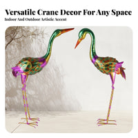 Metal Crane Statue Indoor/Outdoor Use Crane Garden Sculpture Vintage Aesthetic Wrought Metal Avian Sculpture Decor for Patio, Poolside, Backyard