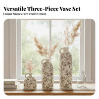 3 Pieces Ceramic Vase Set Textured Finish Set of 3 Decorative Vases Crackle Glaze Vintage Design Flower Vase for Living Room