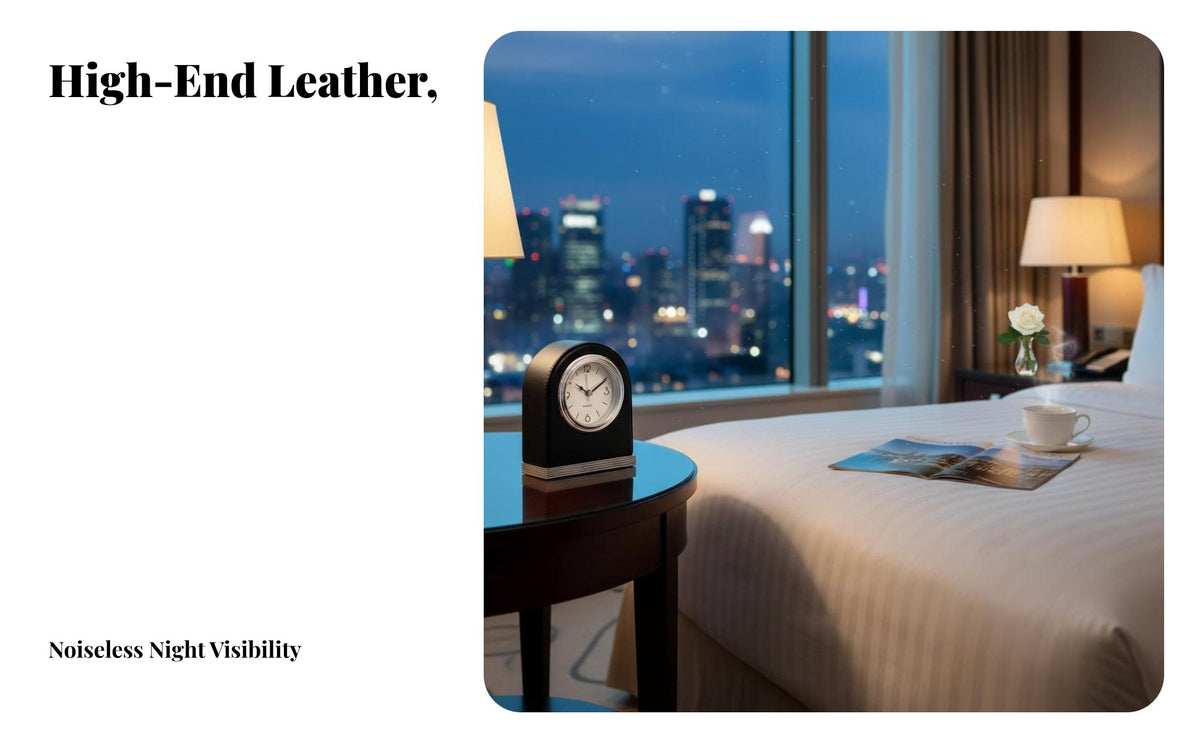 Night Light Function Leather Bedside Clock Quartz Movement Luminous Table Clock Classic Design for Students, Bedroom, Living Room, Bookshelf