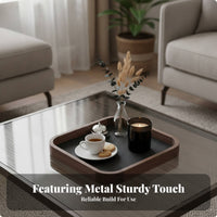 Tableware Spill Resistant Easy to Clean Decorative Tray Leather Edged Wood Tray