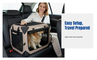 Foldable Car Dog Crate, Pet Carrier for Small, Medium, Large Dogs, Cat Bed, Front & Rear Seat, Khaki, Grey, Black