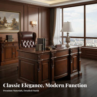 Solid Wood Executive Desk Spacious Desktop American Design Office Desk Sturdy Construction Vintage Writing Table for Executives, Adults, Study Room