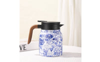 Large Capacity Stainless Steel Insulated Teapot New Year Gift Blue Floral Thermal Carafe for Home, Office
