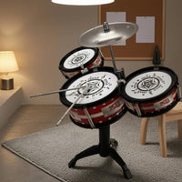 White Drumheads Kids Floor Drum Instrument Red Drums Standing Toy Drum Set Black Stand Star Print for Children