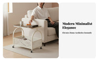 With casters 2-Tier Rolling Organizer Cream aesthetic 2-Tier Utility Trolley Minimalist Design Side Table Multifunctional for Homeowners, Office Workers, Living Room, Bedroom, Balcony, Kitchen
