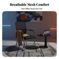 Ergonomic Design Mesh Back Side Chair with Arms Thickened Seat Cushion Mesh Back Sled Chair Long-Lasting Construction Office Furniture Space-Saving for Home Users, Students, Conference Attendees, Dormitory, Study Room, Lobby