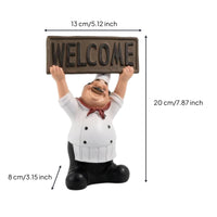 Resin Chef Statue with Signboard Welcoming Tabletop Chef Ornament Decorative Cartoon for Bakers, Restaurant