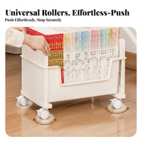 Large Capacity Stackable Book Crate with casters Multi-Functional Storage Box particle-resistantresistant double Opening for Apartment Dwellers, Homeowners, Classroom, Dormitory, Study Room, Bedroom