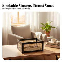 Wood Frame Woven Basket uncoveredTop Household Storage Vintage and aesthetic for Living Room