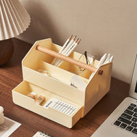 Wooden Handle Desktop Storage Box with Drawers, PS Plastic, Large Capacity