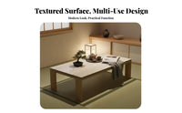 Slatted Coffee Table with Stone Top Nordic Japanese aesthetic for Office, Homeowners