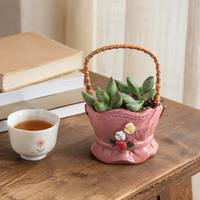 Geometric Flower Pot, Modern Herb Pot with Handle, 11cm Ø for Houseplants, Corrosion-Resistant Plant Pot for the Desk