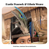 Tribal Feather Headdress Natural Feathers Peacock Feather Headband Costume Accessory Hippie Aura Hair Adornment Great Gift