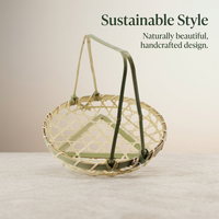 Handmade Woven Bamboo Basket for Fruit Vegetable Organizing, Eco Conscious Storage Basket with Handles Portable, Artisanal Fruit and Vegetable Basket