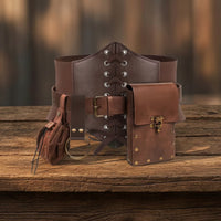 Steampunk Belt with Pockets Medieval-Fantasy Cosplay Belt with Skirt Clip Laced Fanny Pack for Cosplayers