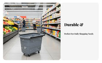 Large Capacity Plastic Grocery Basket with Wheels Long-Lasting Rolling Shopping Basket Ergonomic Handle Pull Along Shopping Trolley Multi-Functional for Seniors, Homemakers, Shoppers, Supermarket, Home