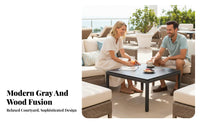 All-Weather L-Shaped Sectional with Table Waterproof Cushions Modular Rope-Back Sectional Set Water Resistant Outdoor Furnishing Woven Accents for Hospitality Businesses, Commercial Property Managers, Patio, Balcony, Terrace, Backyard