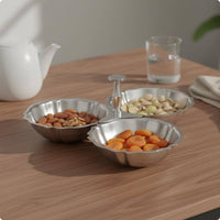 3 Compartment Serving Bowl Divided Serving Tray with Handle Reusable Stainless Steel Snack Bowl for Living Room