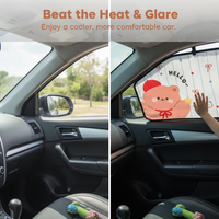 Car Window Sun Shade with Cartoon Design, UV Protection and Heat Insulation, Track-Mounted for Vehicle Interior