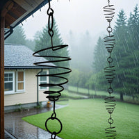 Double Ring Reinforced Rotating Spring Rain Chain, Metal Outdoor Eaves Decoration and Downspout Wind Chime