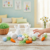 18 Pieces DIY Craft Bunny Carrot Egg Ornaments Colorful Foam Easter Decoration Set Reusable Foam Carrot Decoration Lightweight for Children, Crafters, School Crafts, Table Decor