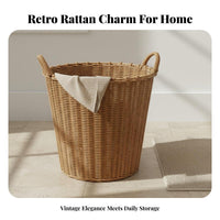 Faux Rattan Clothes Hamper Large Capacity Rattan Clothes Hamper Stylish Decor Woven Laundry Basket for Washroom, Bedroom