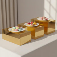 3 Pieces Gold Acrylic Display Riser Set Long-Lasting & Sturdy Buffet Food Display Stand Buffet Food Riser Lightweight