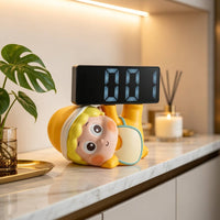 Decorative Clock with Figurine Base Cartoon Mirror Digital Clock Compact Mini for Entryway