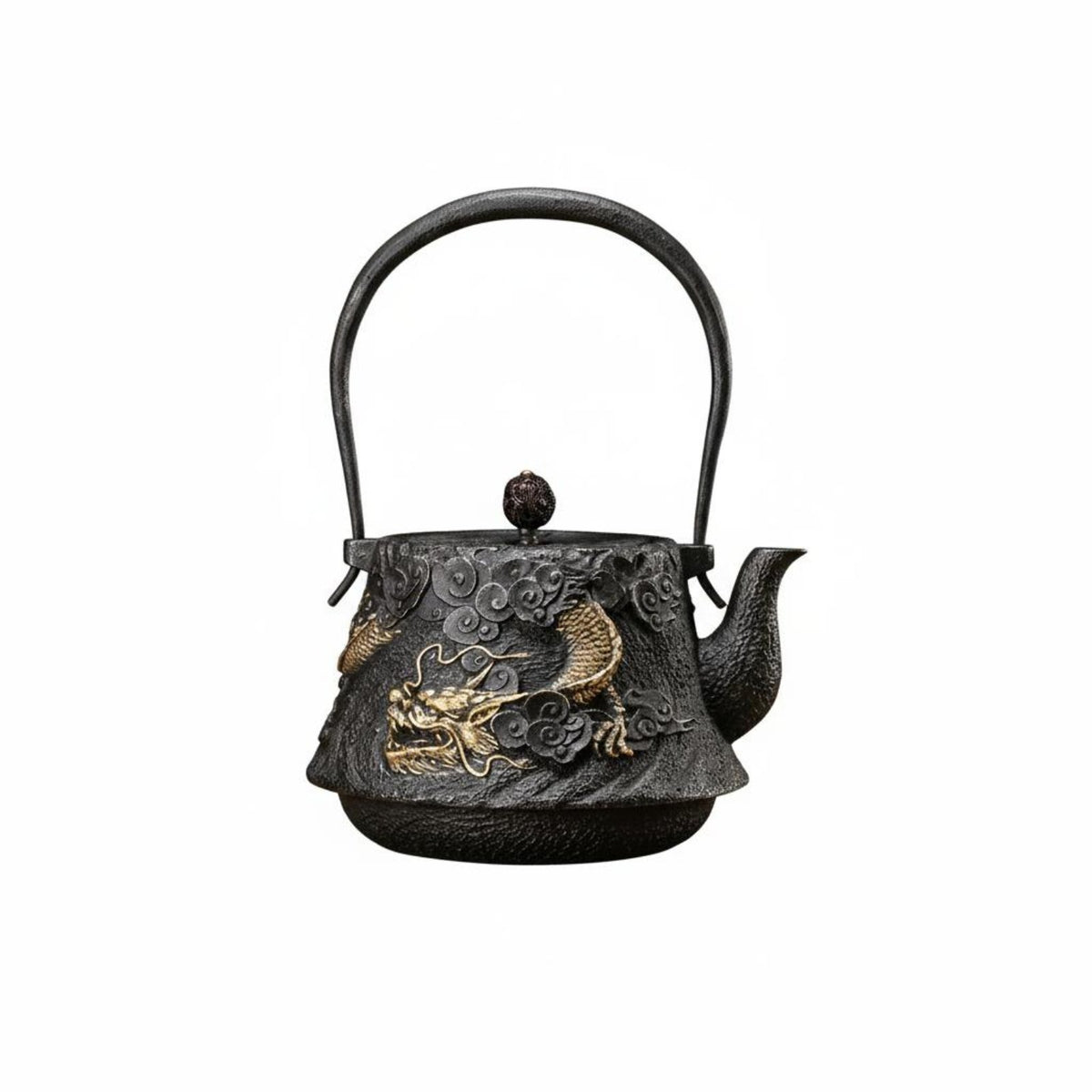 Gold Serpent Tea Kettle Even Heating Embossed Iron Kettle Rust Resistant Cast Iron Teapot