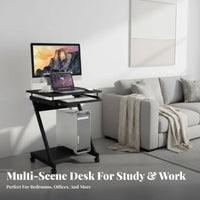 Movable Design Wheeled Laptop Desk Space-Saving Overbed Table Mobile with casters Computer Stand Minimalist aesthetic for Students, Remote Workers, Apartment Dwellers, Bedroom, Dorm Room