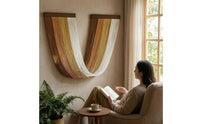 Tapestry with Wooden Bar Woven Fringe Wall Hanging Textured Macrame Wall Hanging with Wooden for Bedroom