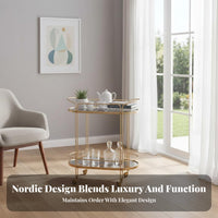 Light Luxury Design Nordic Design Tea Cart Easy to Move Rolling Bar Cart Locking Casters 2-Tier Glass Serving Trolley for Entertainers, Apartment Dwellers Enthusiasts, Dining Room, Restaurant, Kitchen, Party