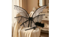 Black Angel Wings Transparent Costume Set with Wand Lightweight Fairy Wings Matching for Adults, Cosplay, Festivals