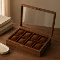 Walnut Watch Box Handy Clasp Wooden Watch Organizer Removable Pillows for Desk