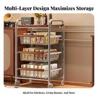Large Capacity Multi-Tier Rolling Cart Sturdy Construction Kitchen Storage Trolley Anti-Rust Frame Rolling Storage Cart Detachable Top Tray for Homemakers, Homeowners, Apartment Dwellers, Living Room, Bedroom, Bathroom, Away Ice