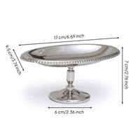 Stainless Steel Oval Serving Tray with Pedestal Mirror-Finish Pedestal Serving Tray Compact Stand Easy to Clean for Hosts, Home Entertaining