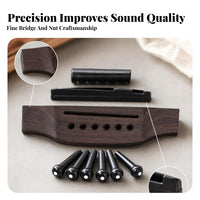 Rosewood Guitar Bridge Saddle Nut Set Brown Wood Grain 6-String Guitar Bridge Kit
