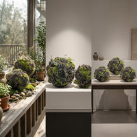 3 Pieces Artificial Volcanic Geological Spheres Looking Fake Nature-Textured Decorative Sphere Balls with Branches Realistic Artificial Moss Ball