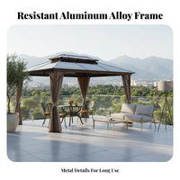 Aluminum Frame Gazebo Waterproof Rigid-Roof Gazebo Weather Resistant Double Roof Pavilion for Homeowners, Families, Backyard, Courtyard, Lawn