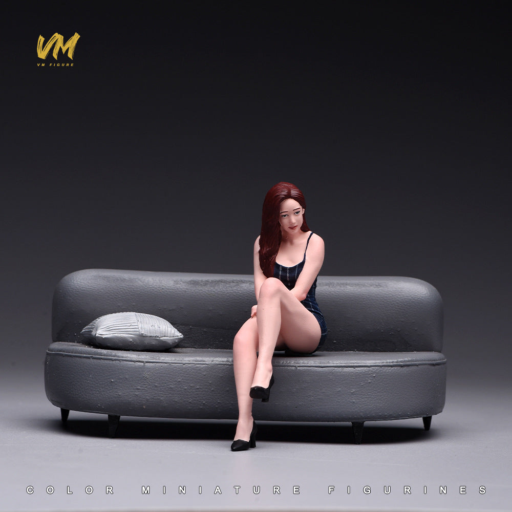 VM 1/18/24 Seated Cross-Legged Beauty Figure B - Hand-Painted Resin Miniature Scene Model
